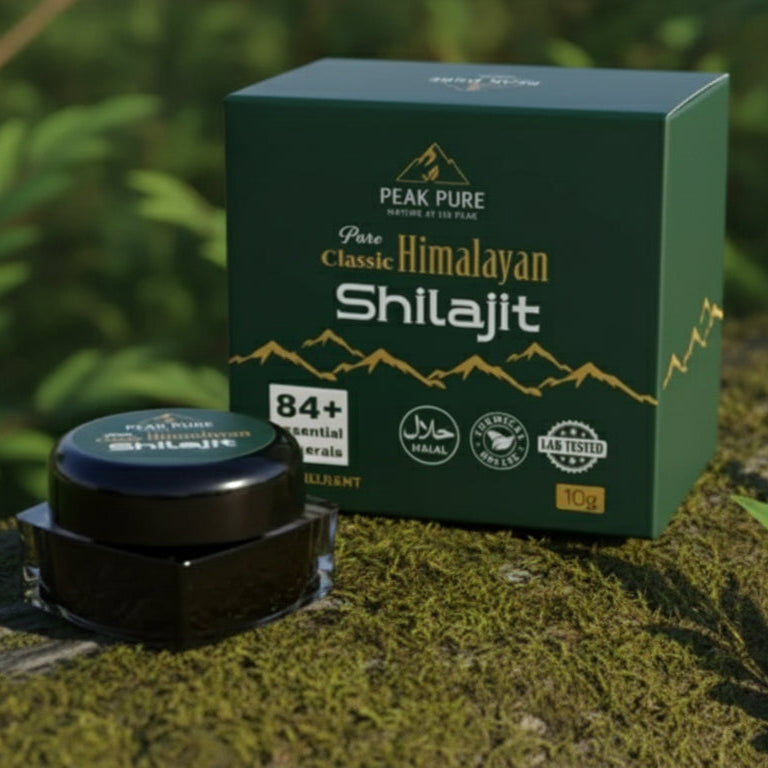 Peak Pure Classic Himalayan Shilajit on a natural background