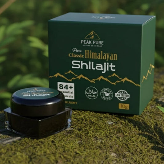 Peak Pure Classic Himalayan Shilajit on a natural background